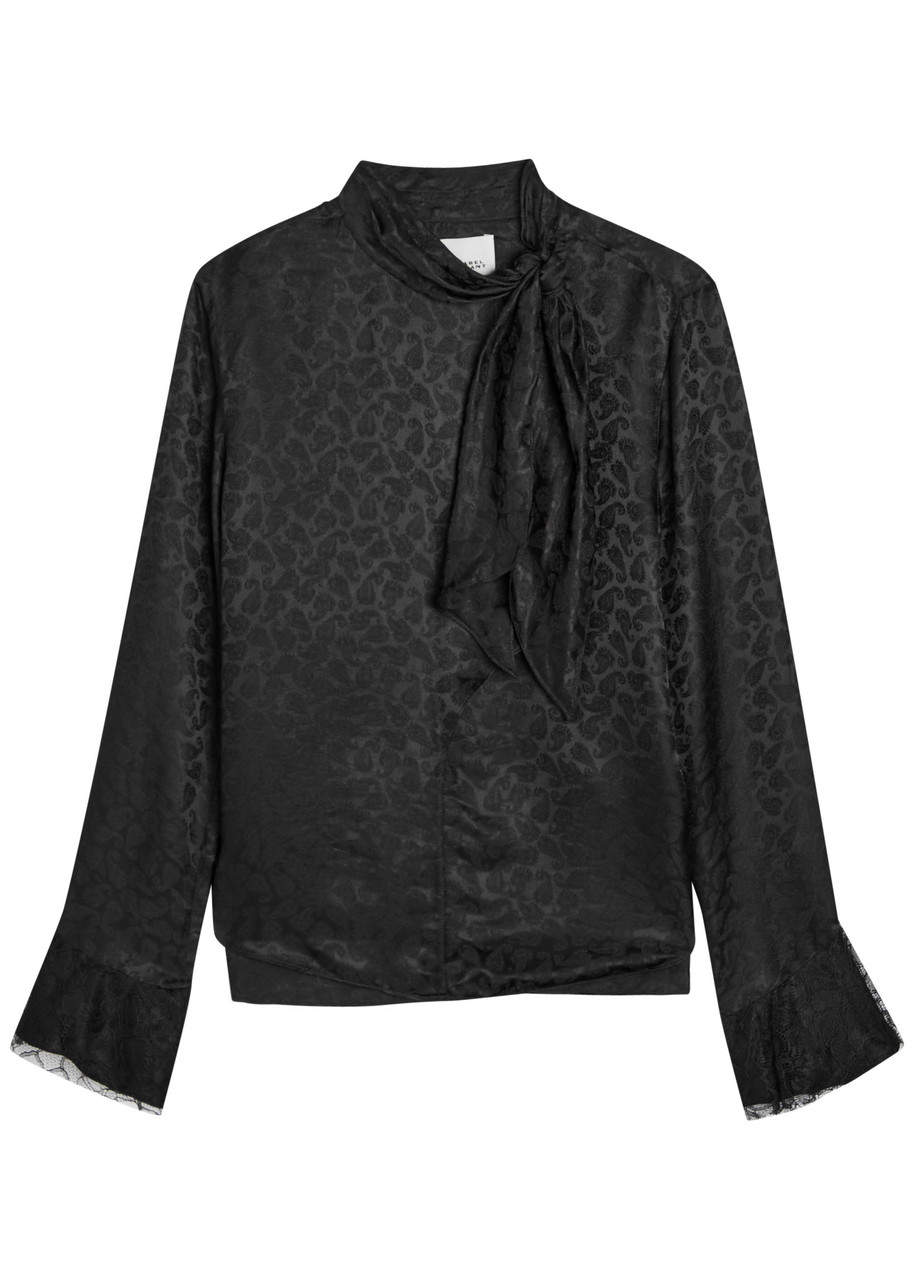 Isabel Marant Raphaella Paisley-jacquard Satin Blouse In Black