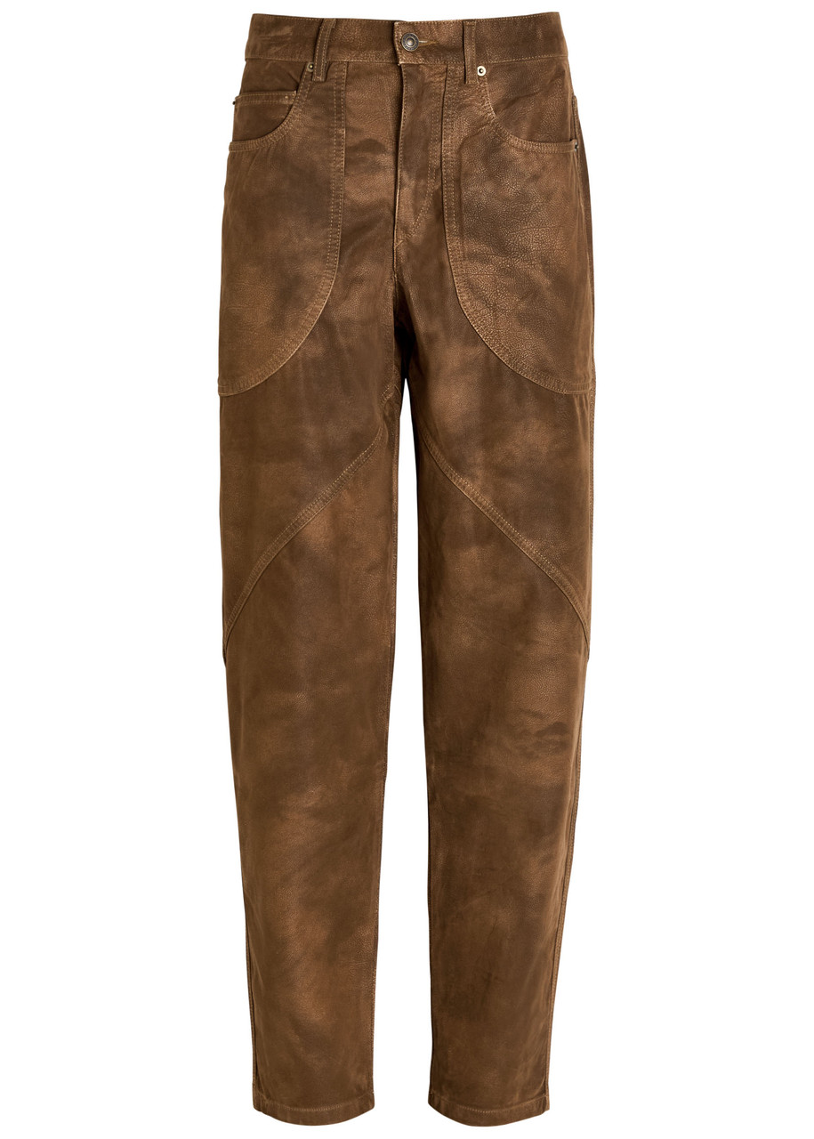 Isabel Marant Étoile Kelvina Panelled Barrel-leg Faux Leather Trousers In Brown