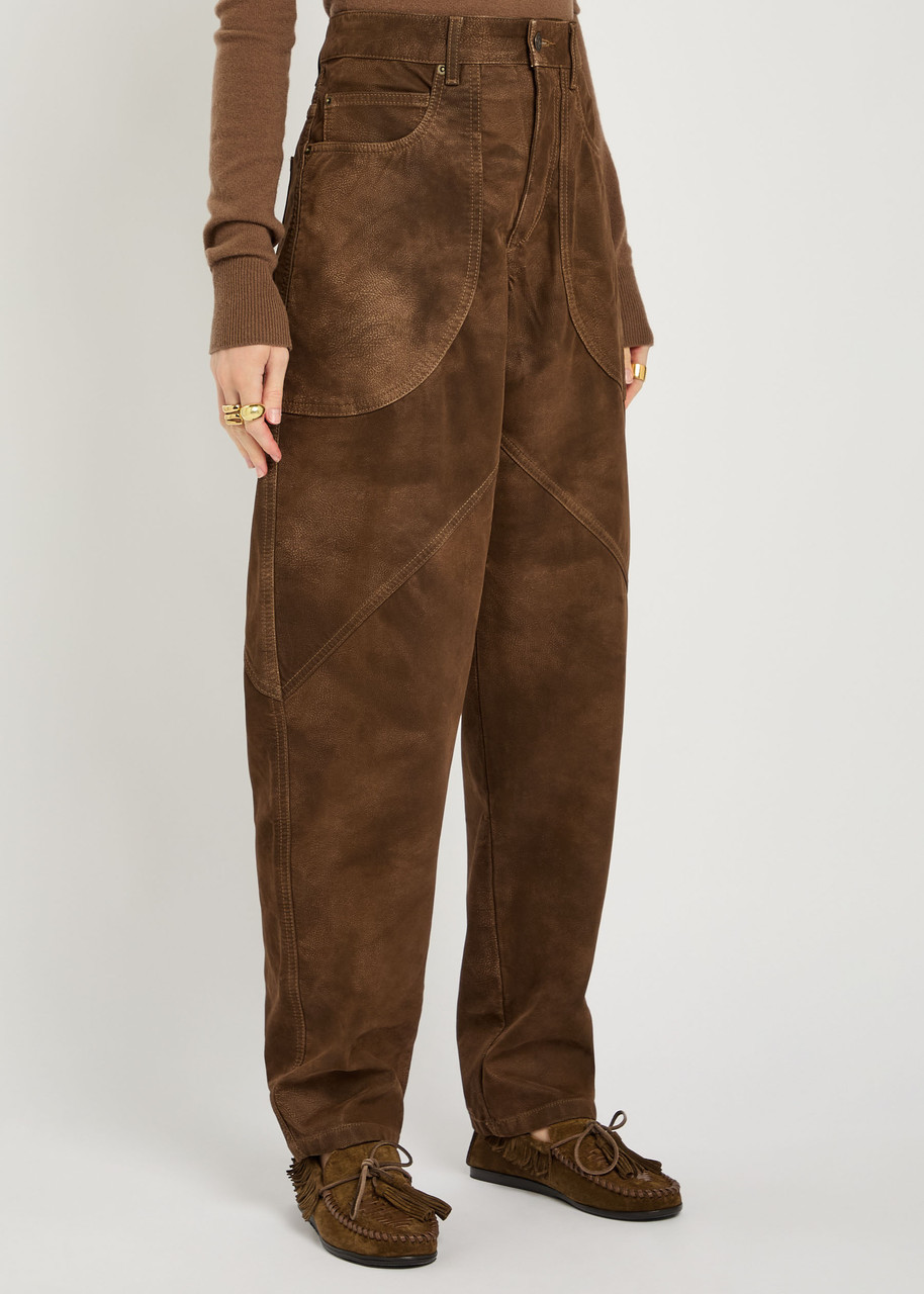 Isabel Marant Étoile Kelvina Panelled Barrel-leg Faux Leather Trousers In Brown