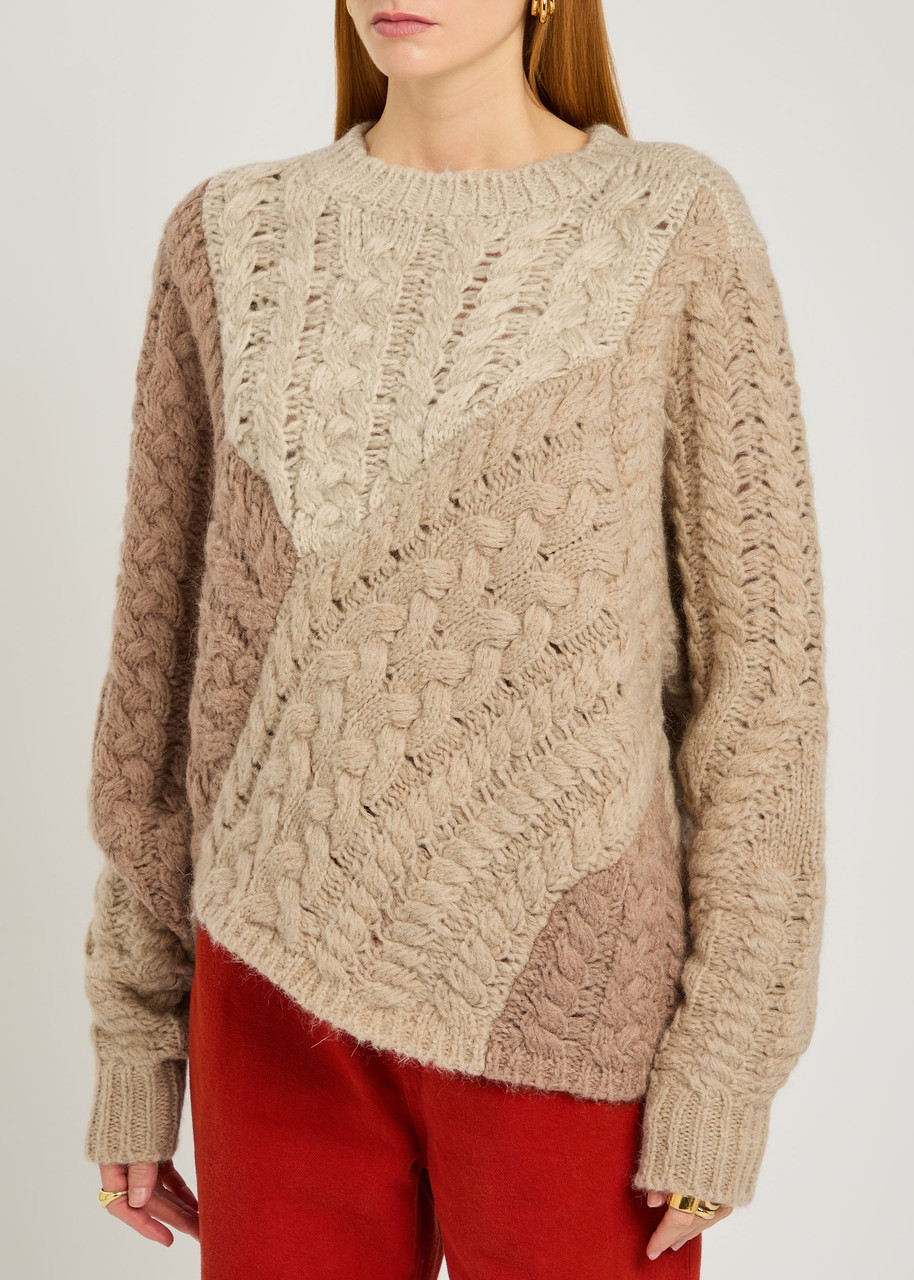 Isabel Marant Étoile Daryl Colour-block Cable-knit Jumper In Gold