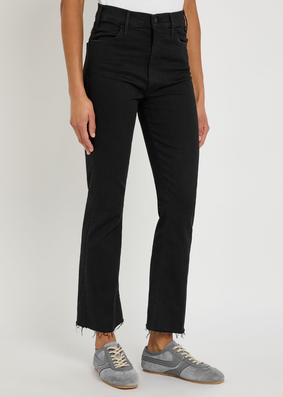 Mother The Hustler Ankle Fray Slim Flared-leg Jeans In Black