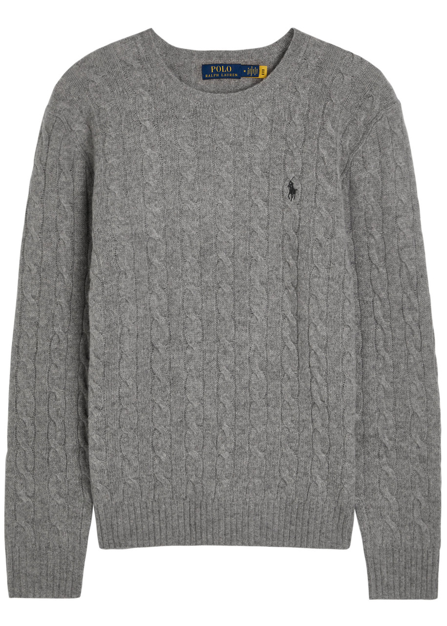 Polo Ralph Lauren Logo Cable-knit Wool and Cashmere-blend Jumper - Grey - L