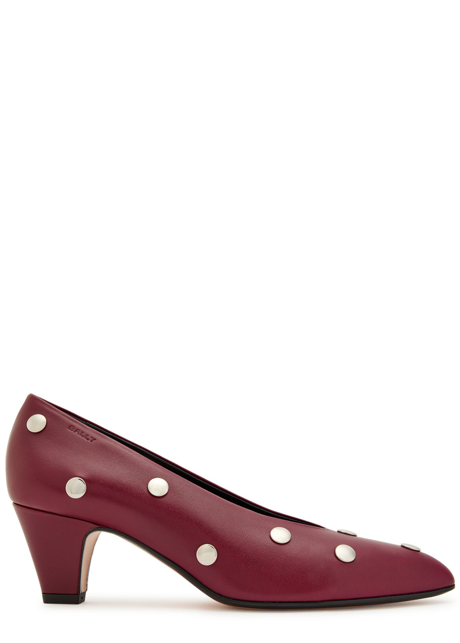 Bally Aline 55 Stud-embellished Leather Pumps In Burgundy