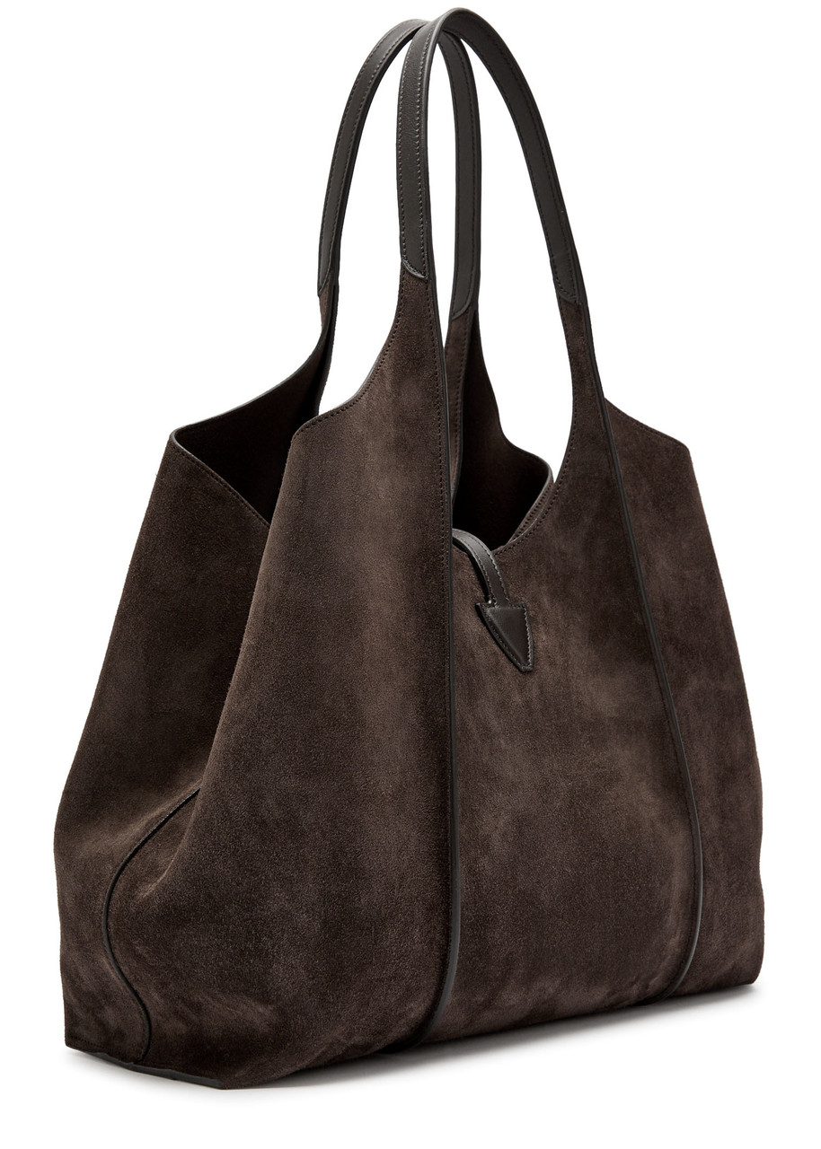 Tod's Tods T-plaque Suede Medium Top Handle Bag In Brown
