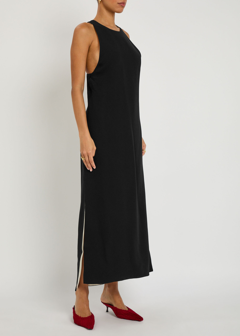 Totême Toteme Layered Racer-back Crepe Midi Dress In Black