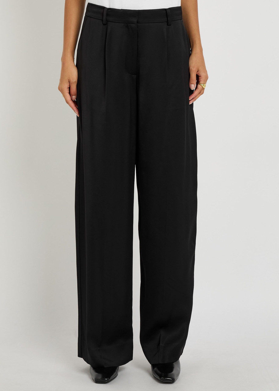 Totême Toteme Wide-leg Satin Trousers In Black