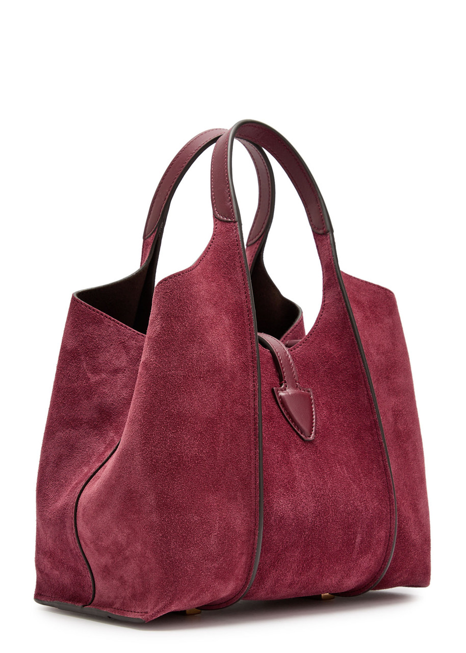 Tod's Tods T-plaque Suede Mini Top Handle Bag In Burgundy