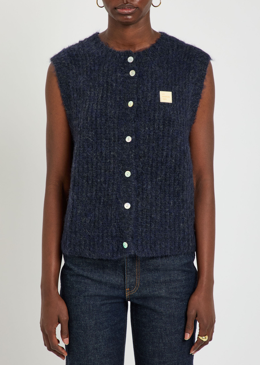 American Vintage East Melange Brushed Knit Vest In Blue