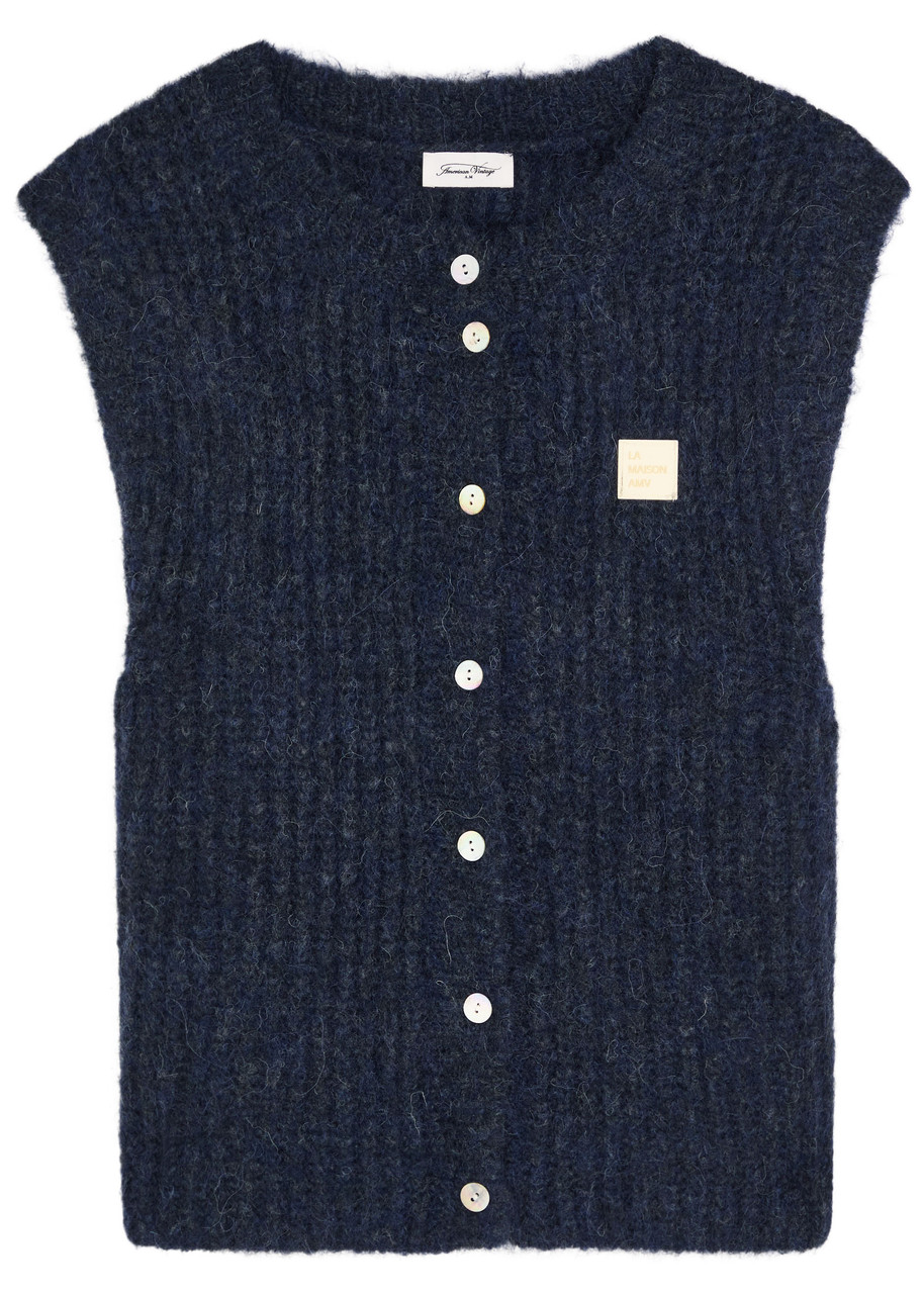American Vintage East Melange Brushed Knit Vest In Blue