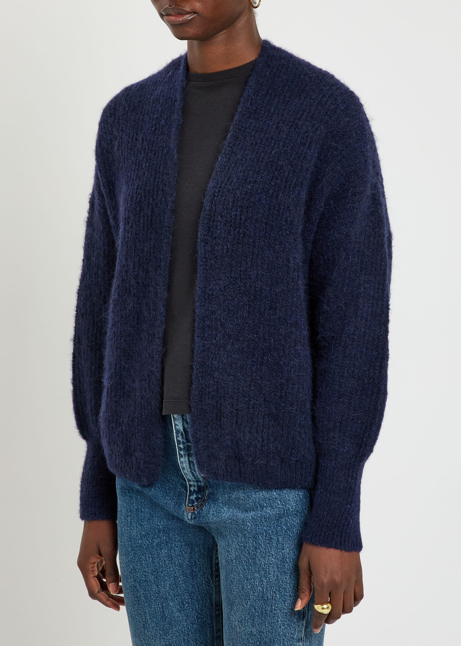 American Vintage East Melange Brushed Knit Cardigan In Blue