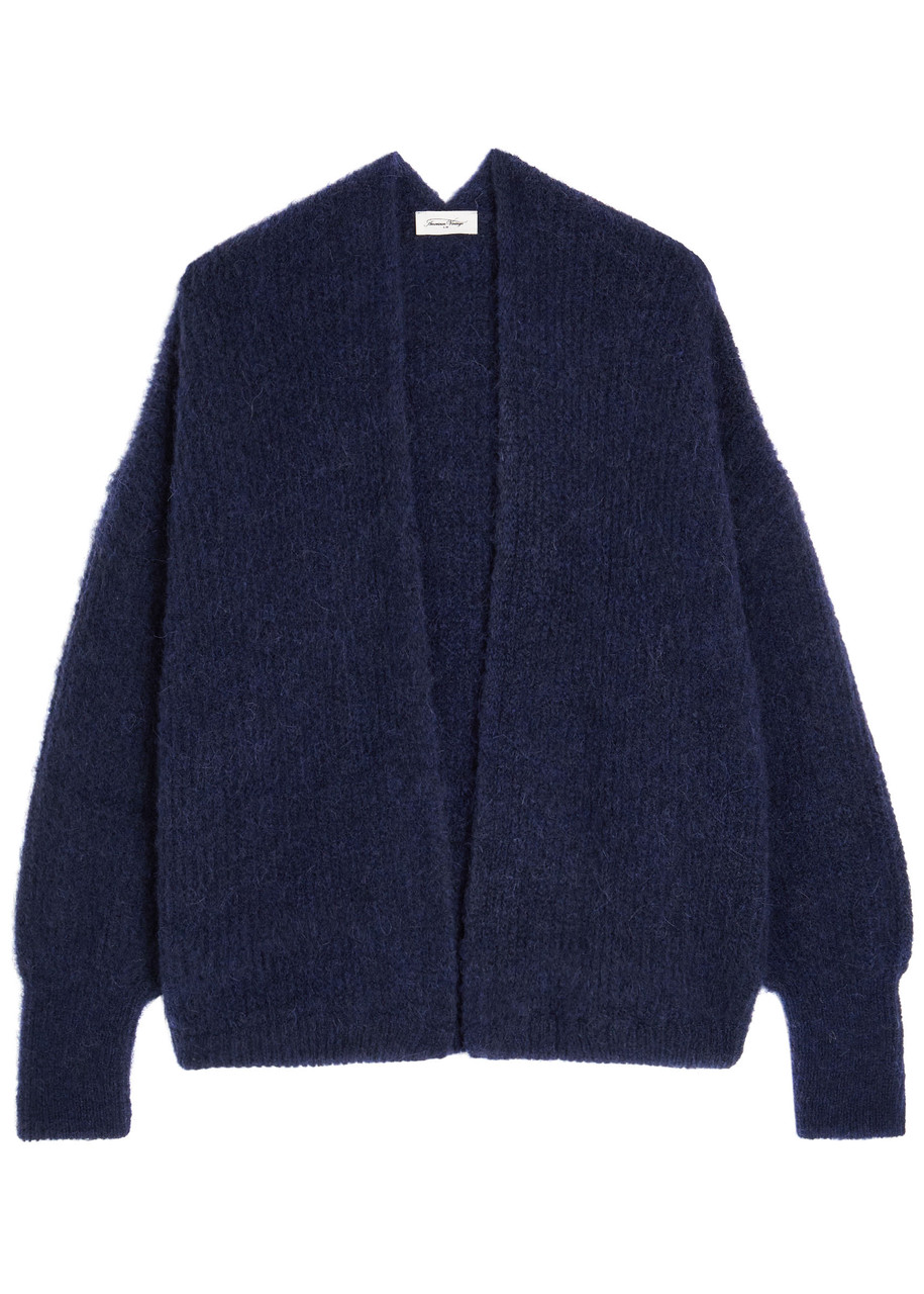 American Vintage East Melange Brushed Knit Cardigan In Blue