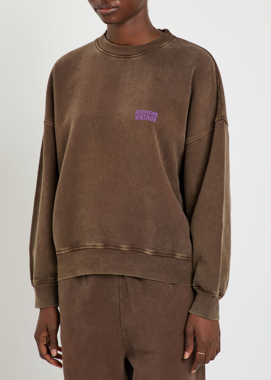 American Vintage Plizzy Logo-print Cotton Sweatshirt In Brown