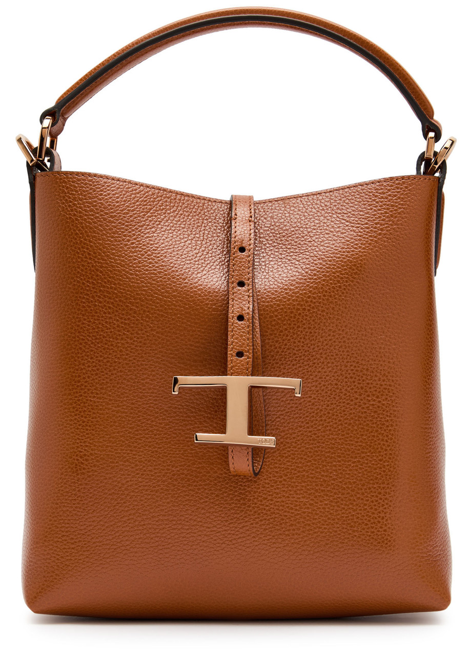 Tod's Tods T-plaque Grained Leather Top Handle Bag In Brown