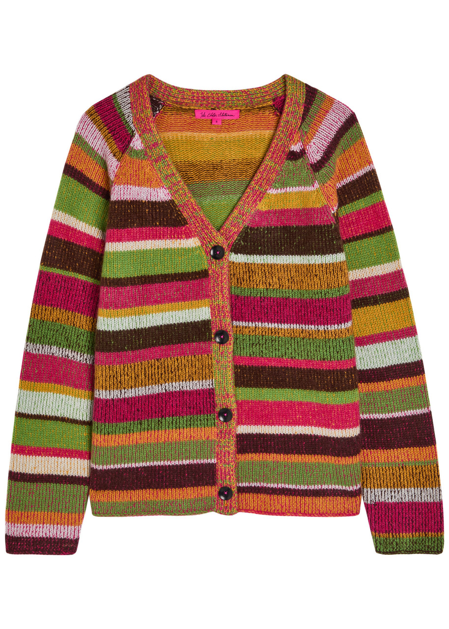Elder Statesman Striped Cashmere Cardigan In Multi