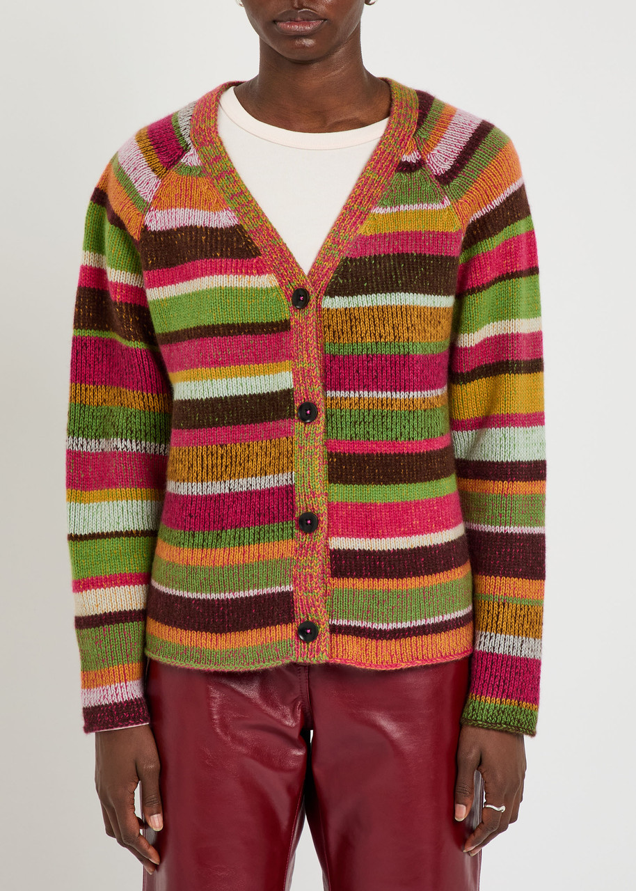 Elder Statesman Striped Cashmere Cardigan In Multi