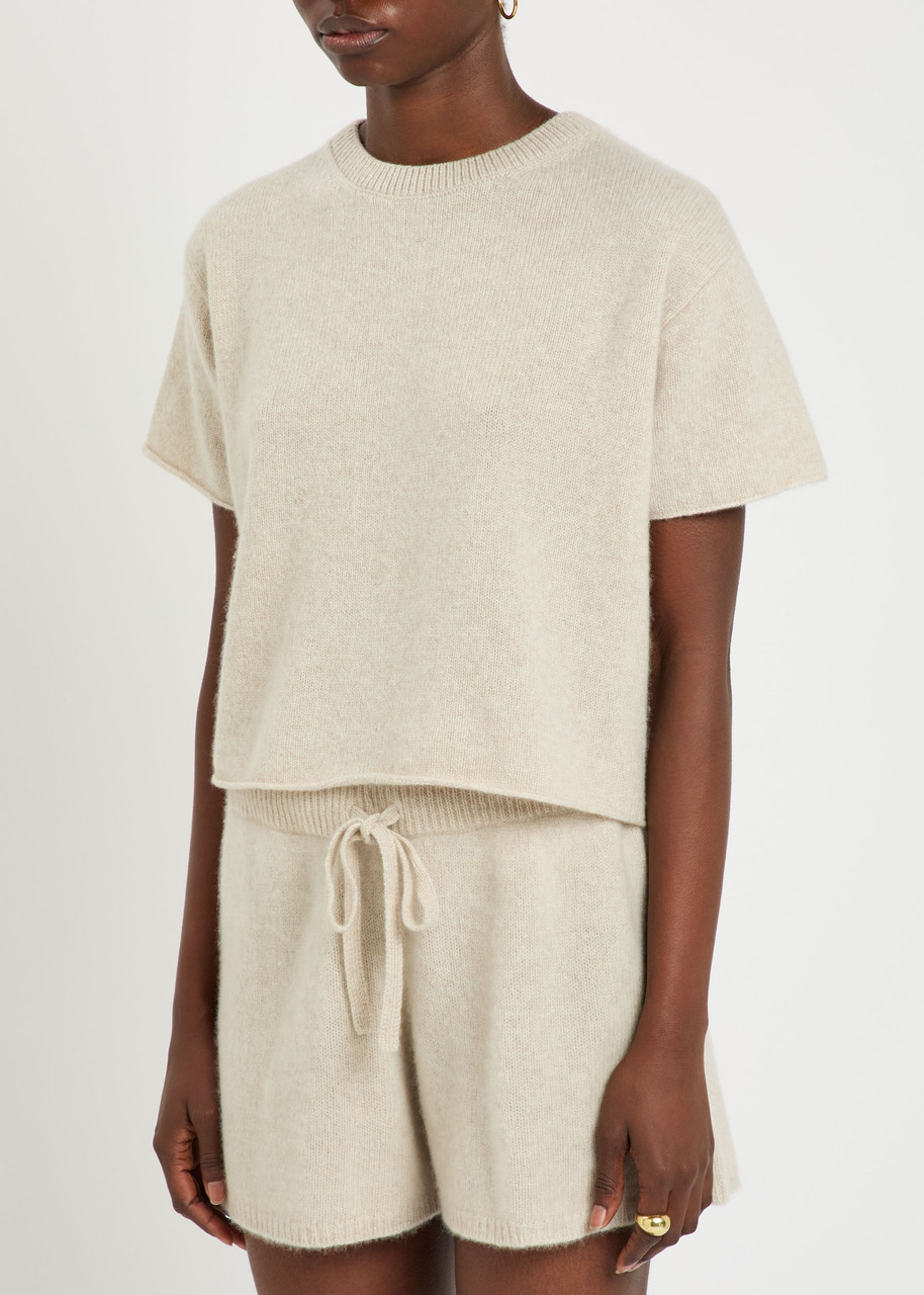 Elder Statesman Roll-trimmed Cashmere T-shirt In White