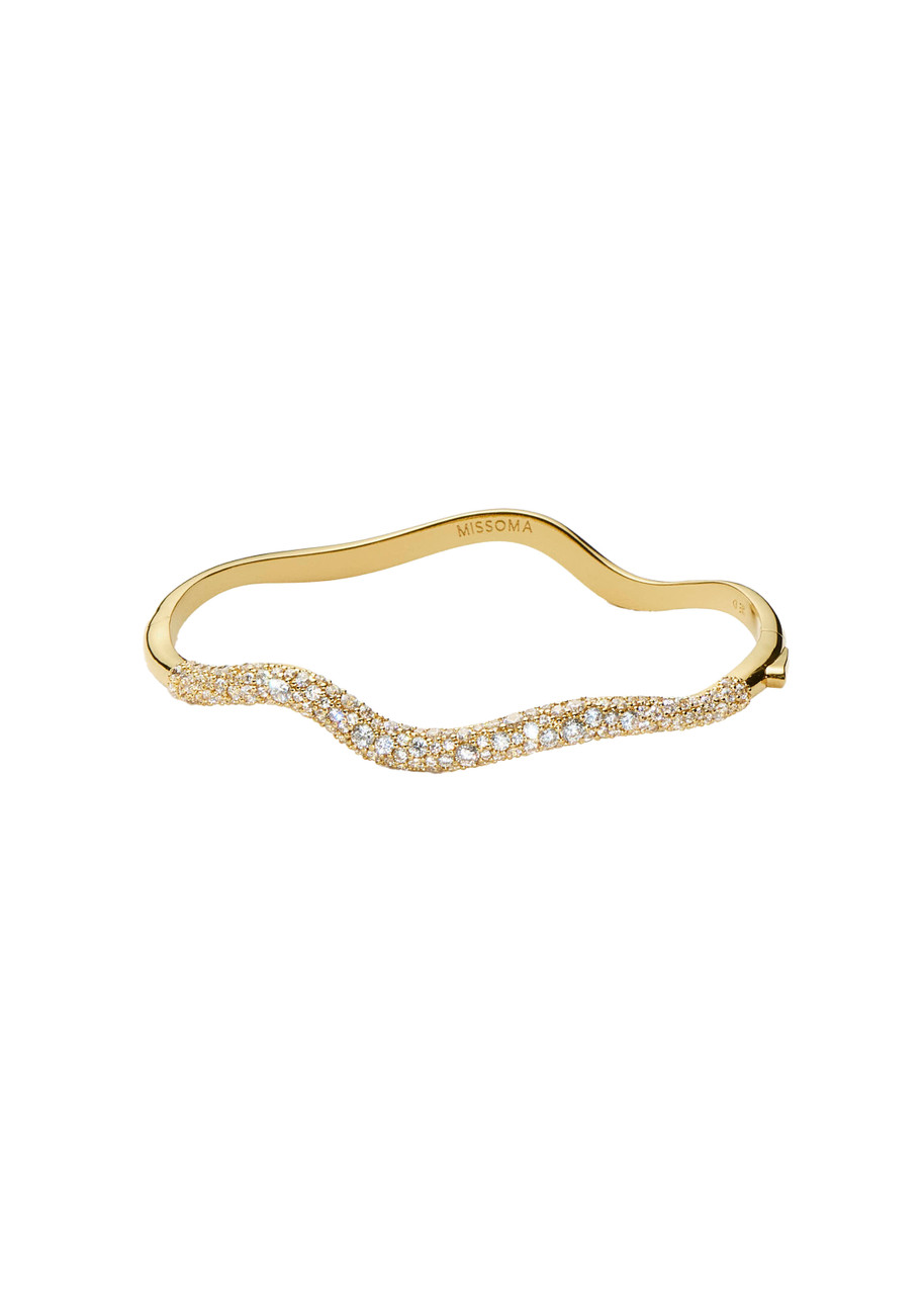 Missoma Womens Molten Snow Ripple Hinged 18ct Yellow Gold-plated Brass And Zirconia Bangle In Gold