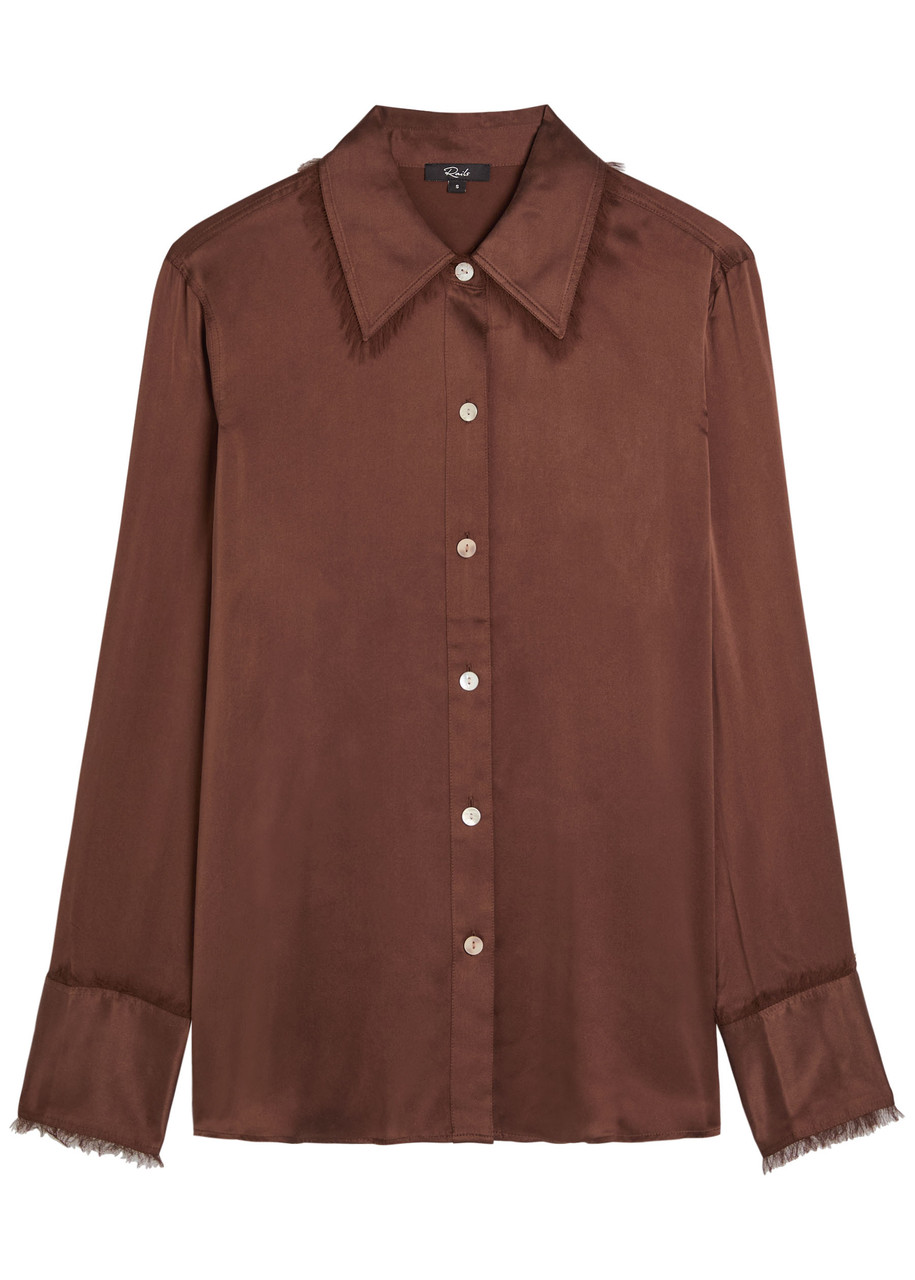 Rails Abbey Fringe-trimmed Silk Shirt In Brown