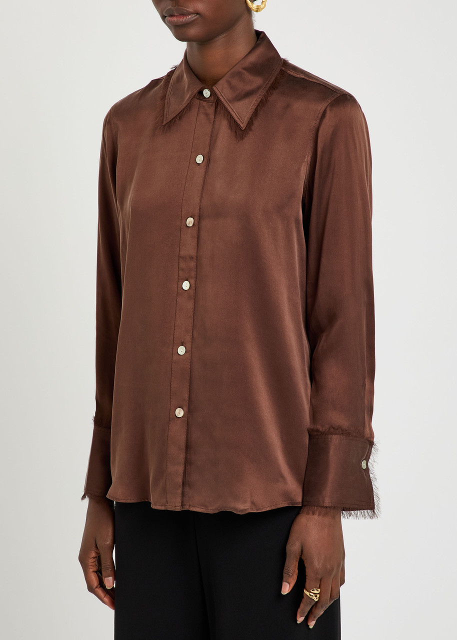 Rails Abbey Fringe-trimmed Silk Shirt In Brown