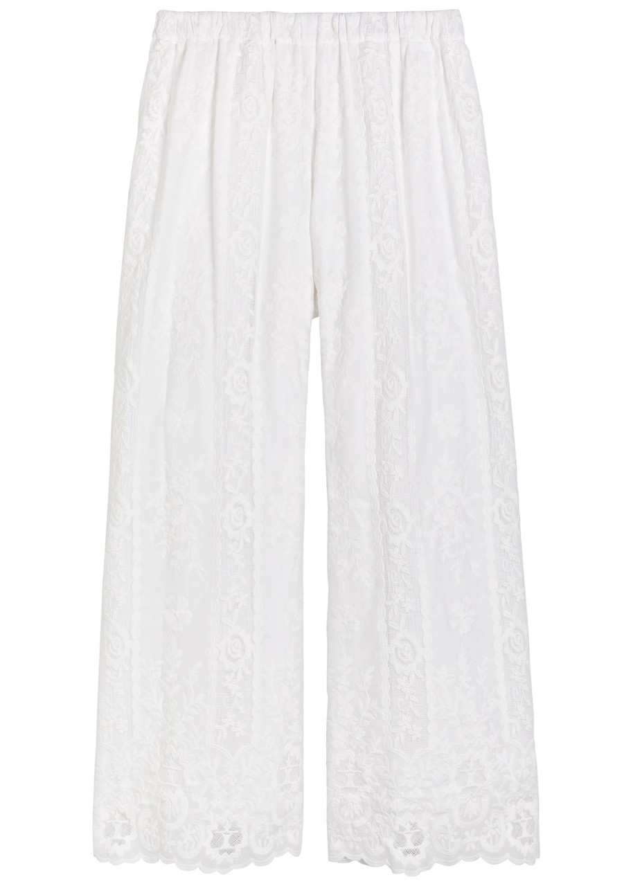 Wales Bonner Willow Floral-embroidered Cotton Trousers In White
