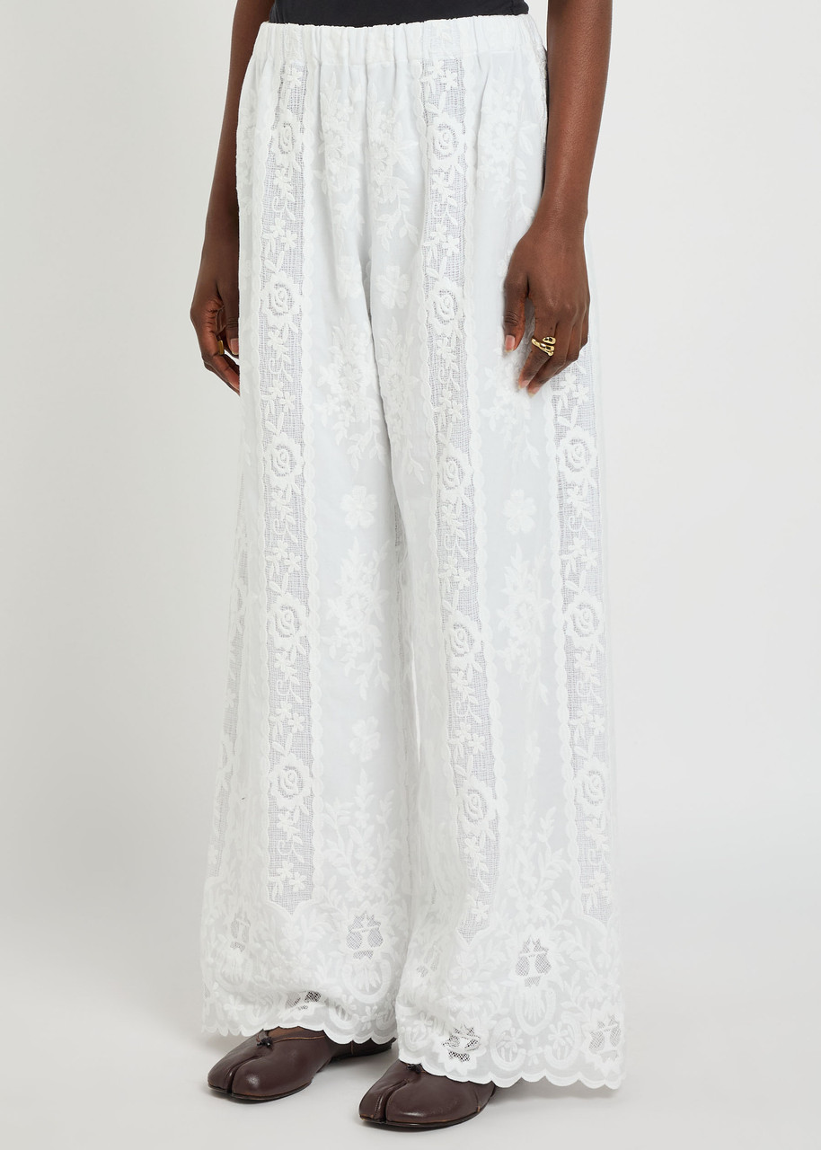 Wales Bonner Willow Floral-embroidered Cotton Trousers In White