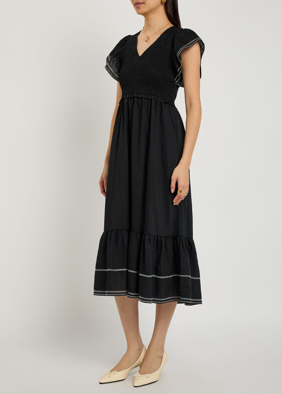Rails Clementine Shirred Woven Midi Dress In Black