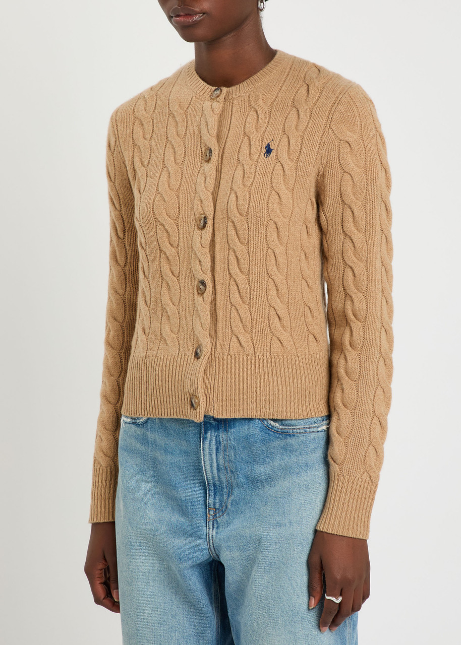 Polo Ralph Lauren Cable-knit Wool And Cashmere-blend Cardigan In Brown