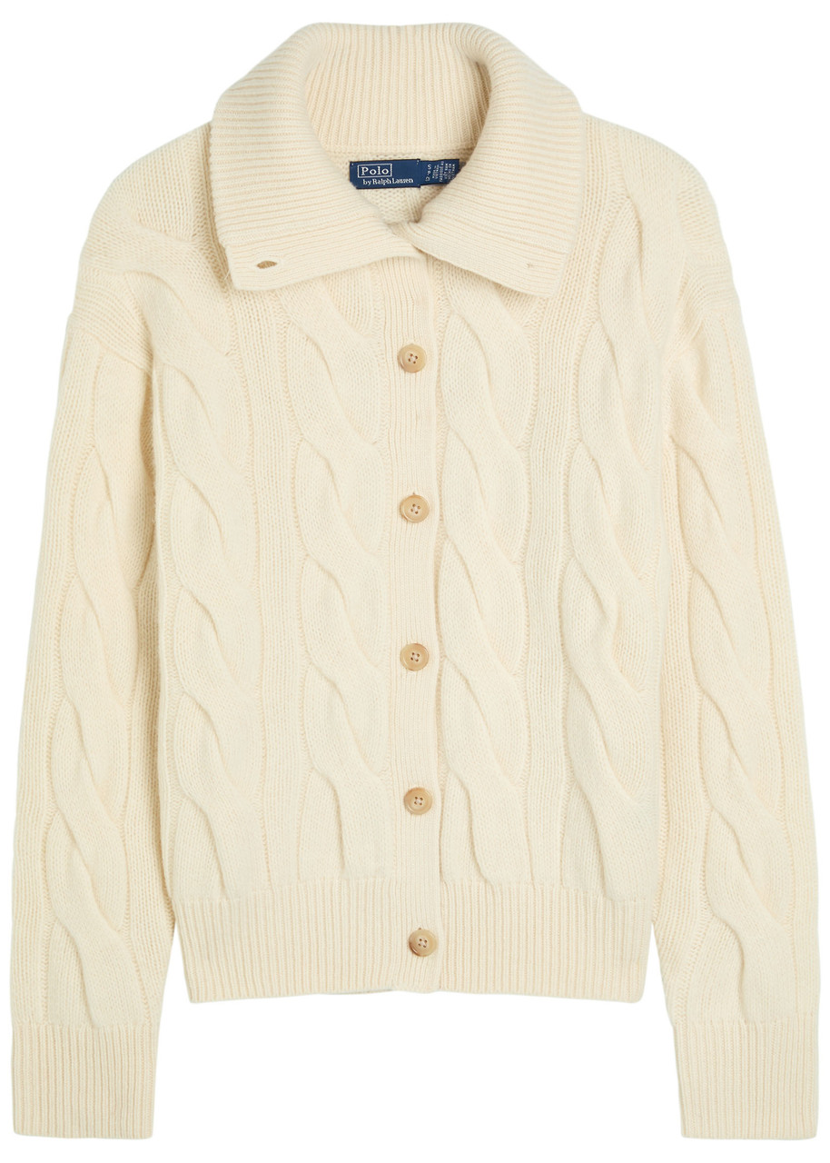 Polo Ralph Lauren Cable-knit Wool And Cashmere-blend Cardigan In White