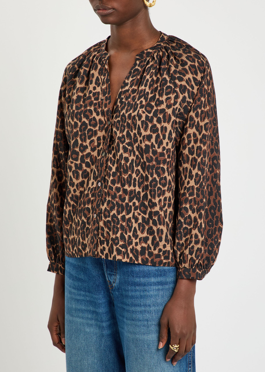 Rails Saint Leopard-print Woven Blouse In Brown