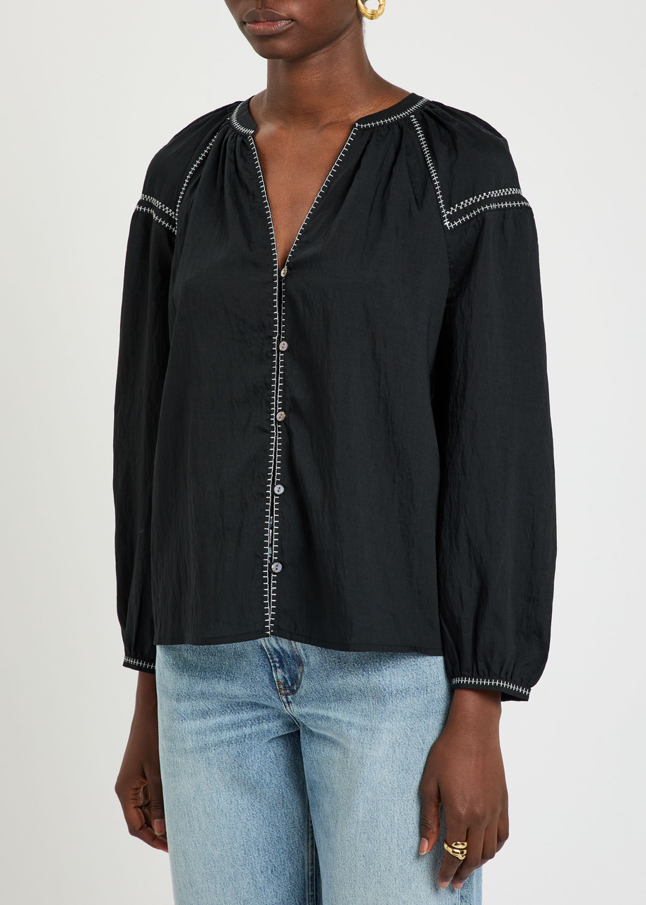 Rails Vasia Whip-stitch Woven Blouse In Black