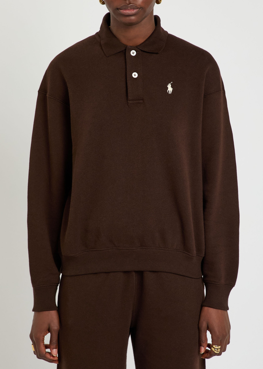 Polo Ralph Lauren Logo-embroidered Cotton-blend Polo Sweatshirt In Brown