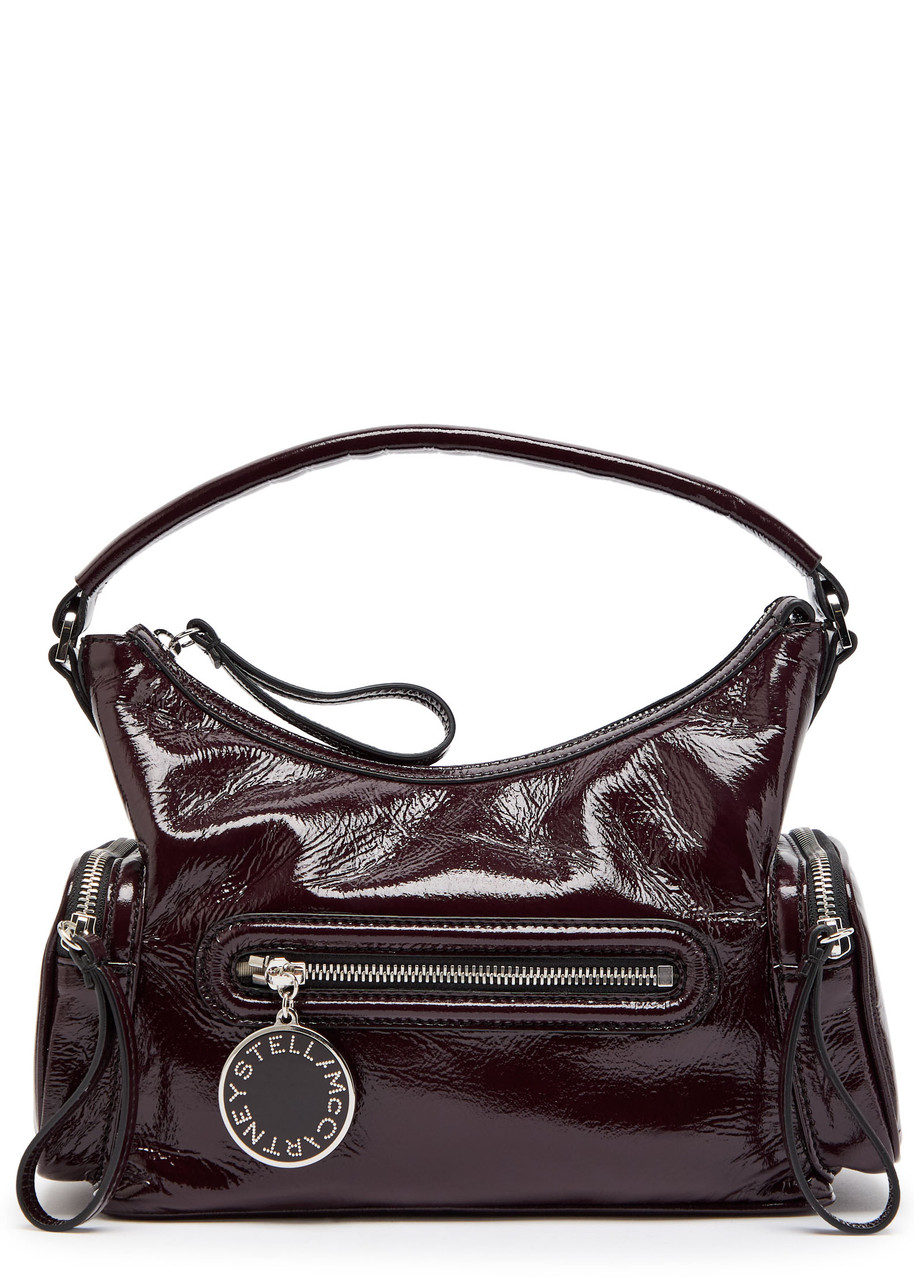 Stella Mccartney Dartmoor Crinkled Patent Faux Leather Shoulder Bag In Burgundy