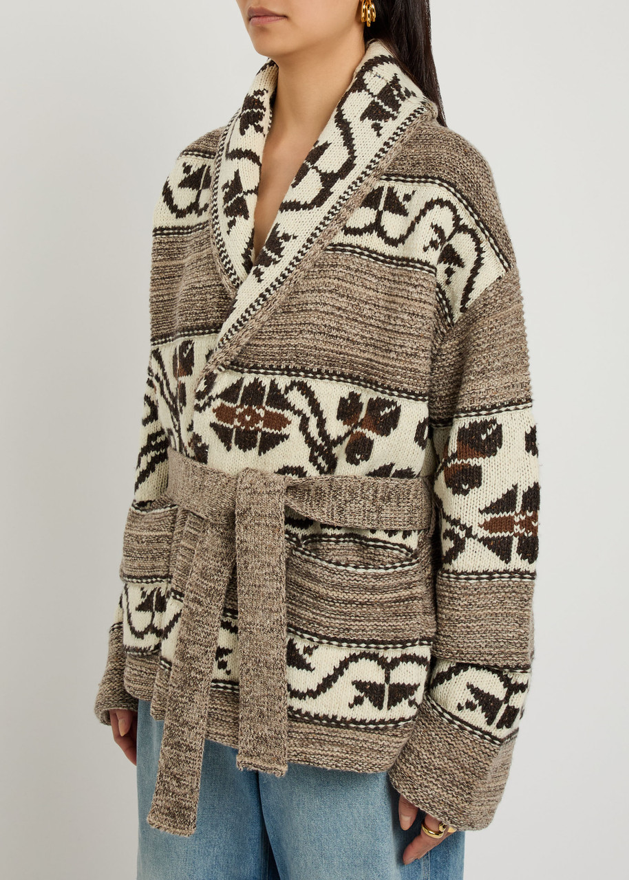 Polo Ralph Lauren Wool Blend-long Sleeve-shawl Collar Cardigan Natural Multi In Blue