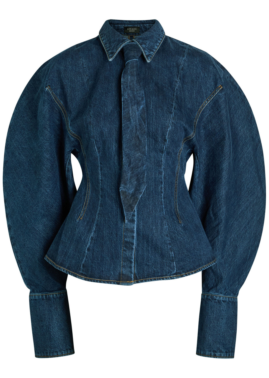A.w.a.k.e. A.w.a.k.e Mode Puff-sleeve Denim Shirt In Blue