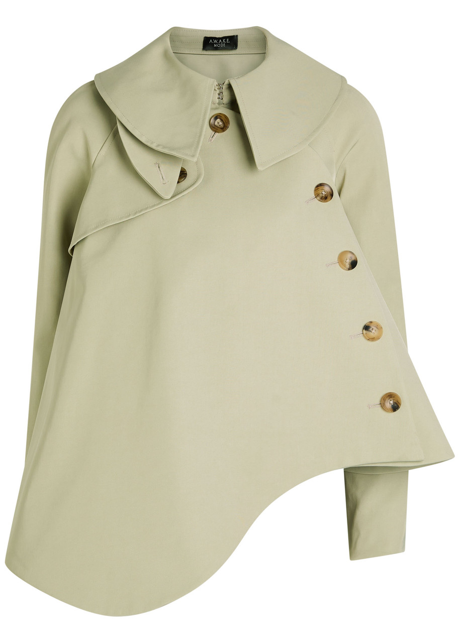 A.w.a.k.e. A.w.a.k.e Mode Asymmetric Gabardine Trench Jacket In Green