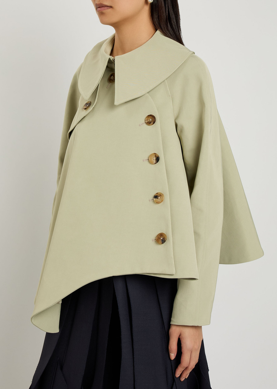 A.w.a.k.e. A.w.a.k.e Mode Asymmetric Gabardine Trench Jacket In Green
