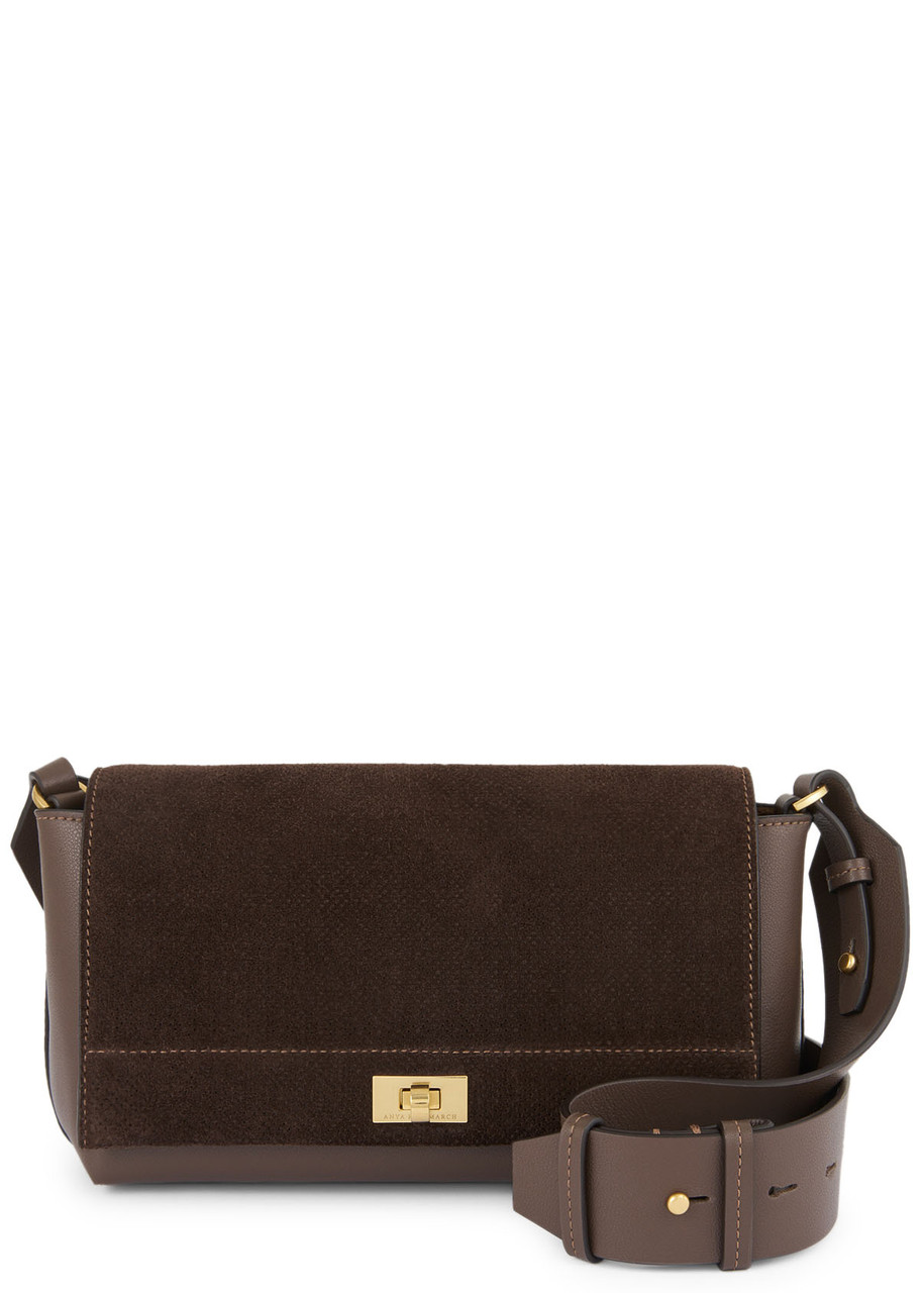 Anya Hindmarch Mortimer Perforated Leather And Suede Cross-body Bag In Brown