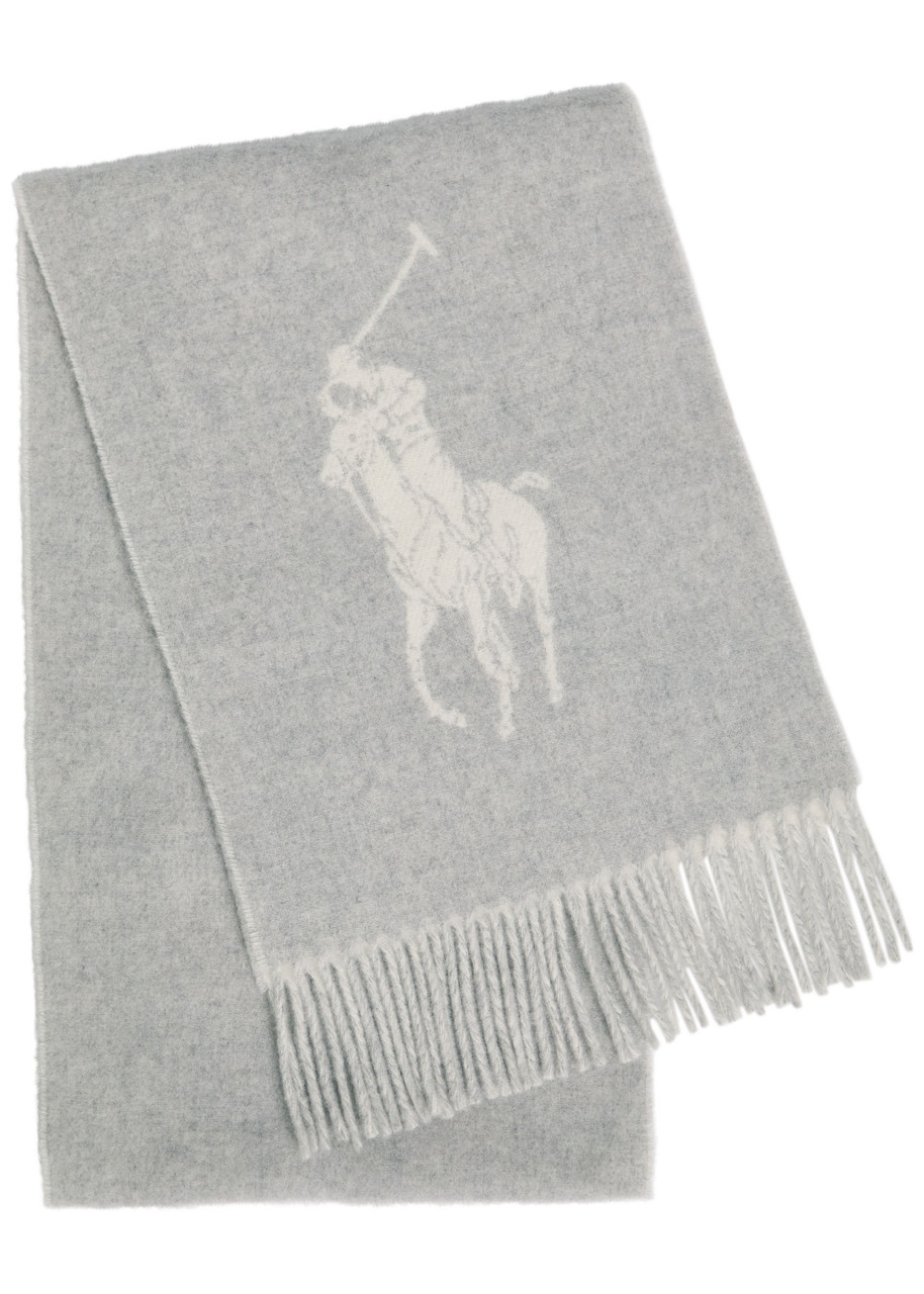 Polo Ralph Lauren Logo-intarsia Wool Scarf In Gray