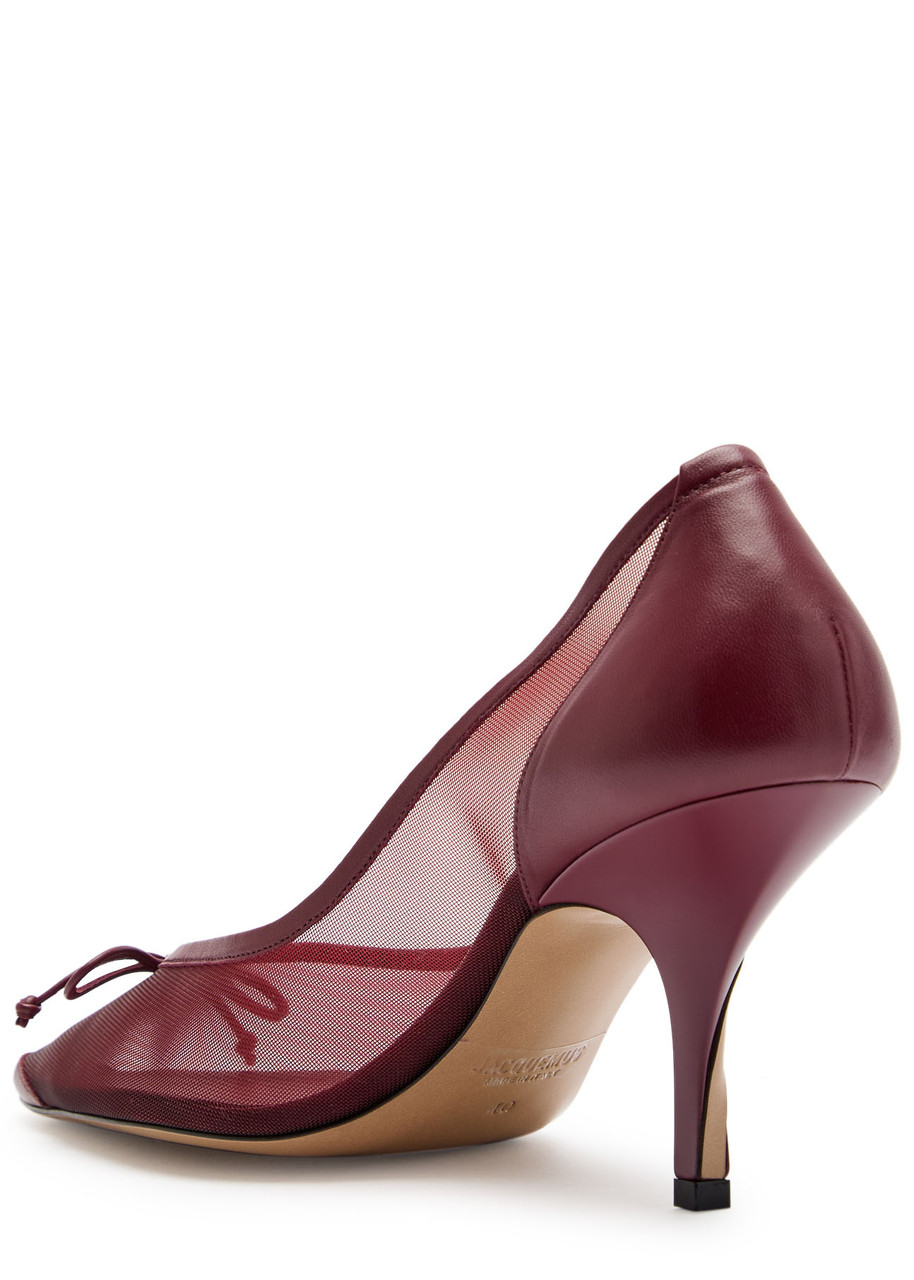 Jacquemus Les Escarpins Tourni Mesh And Leather Pumps In Burgundy