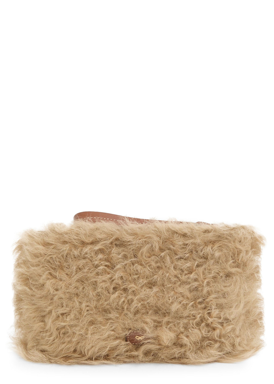 Anya Hindmarch Eyes Appliquéd Shearling Clutch In Sand