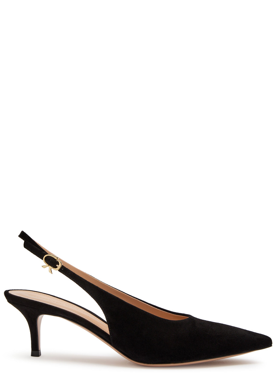 Gianvito Rossi Robbie 55 Suede Slingback Pumps - Black
