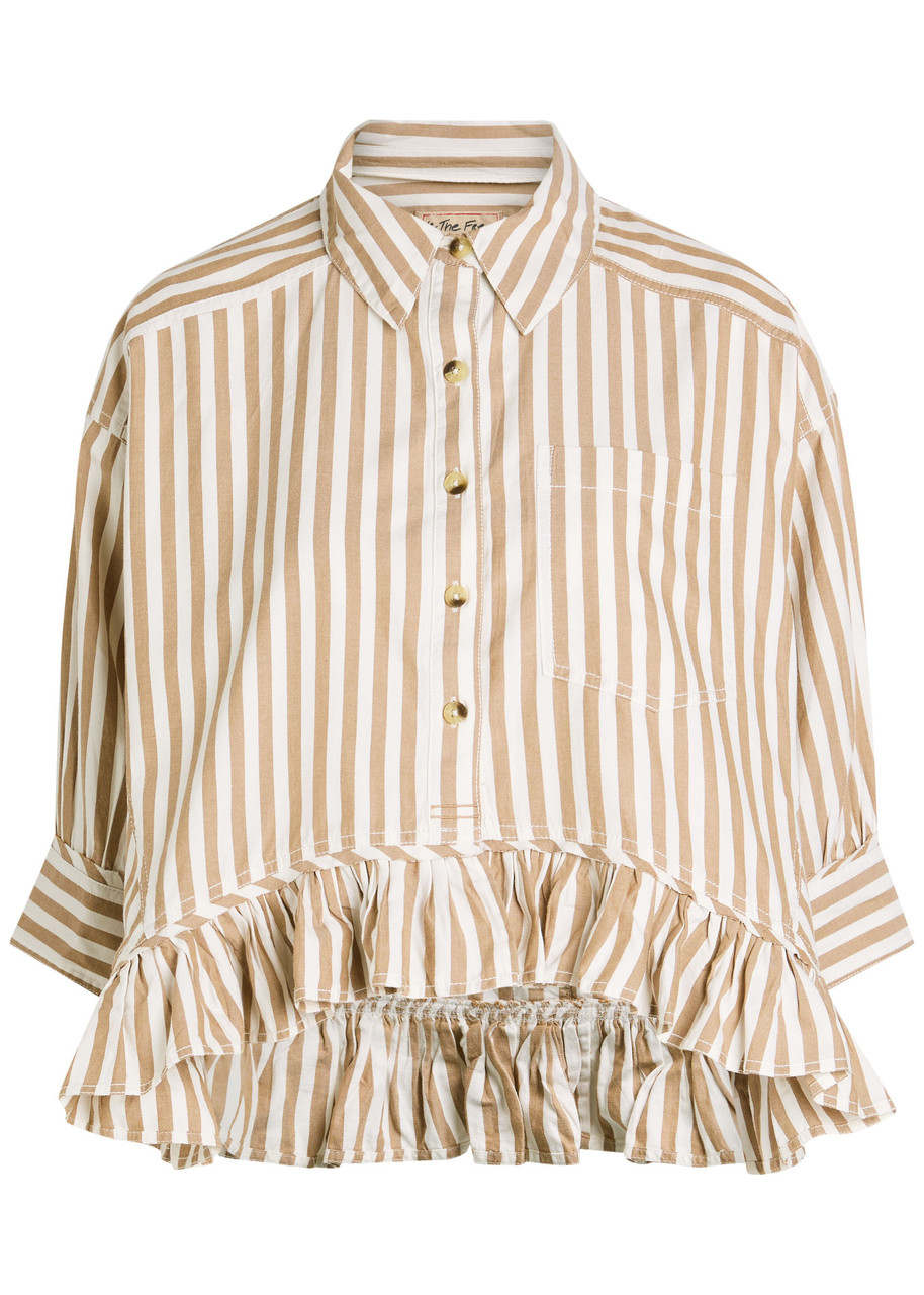 Free People Bailey Striped Cotton Shirt - Beige - L (UK16-UK18 / L)