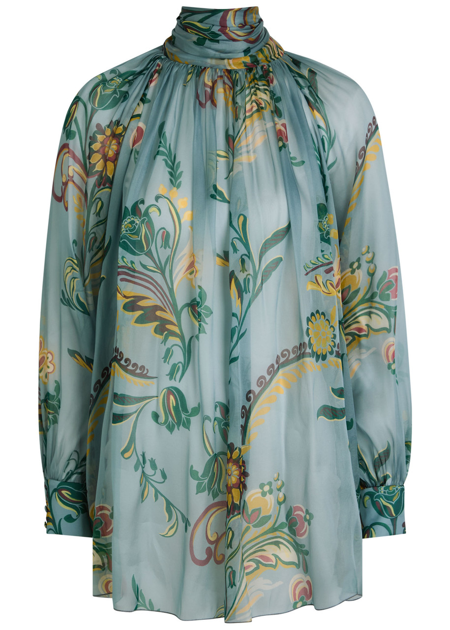 Etro Scarf-effect Silk Blouse In Blue