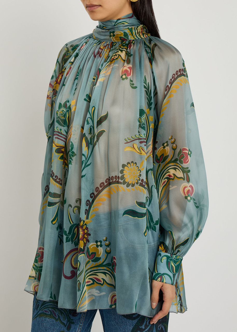 Etro Scarf-effect Silk Blouse In Blue
