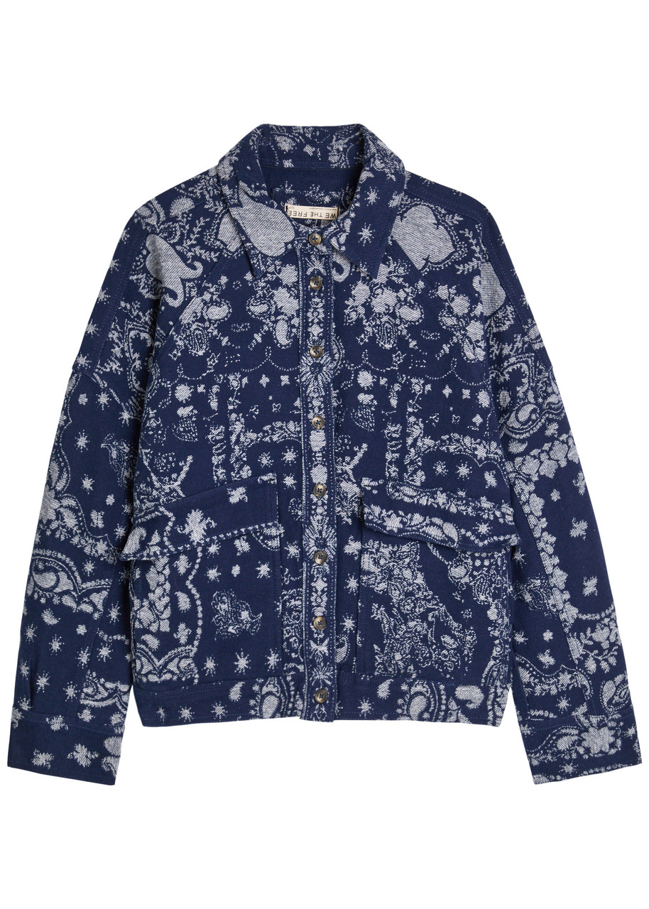 Free People Bandana-jacquard Cotton Overshirt - Indigo - XS (UK 4-6 / XS)