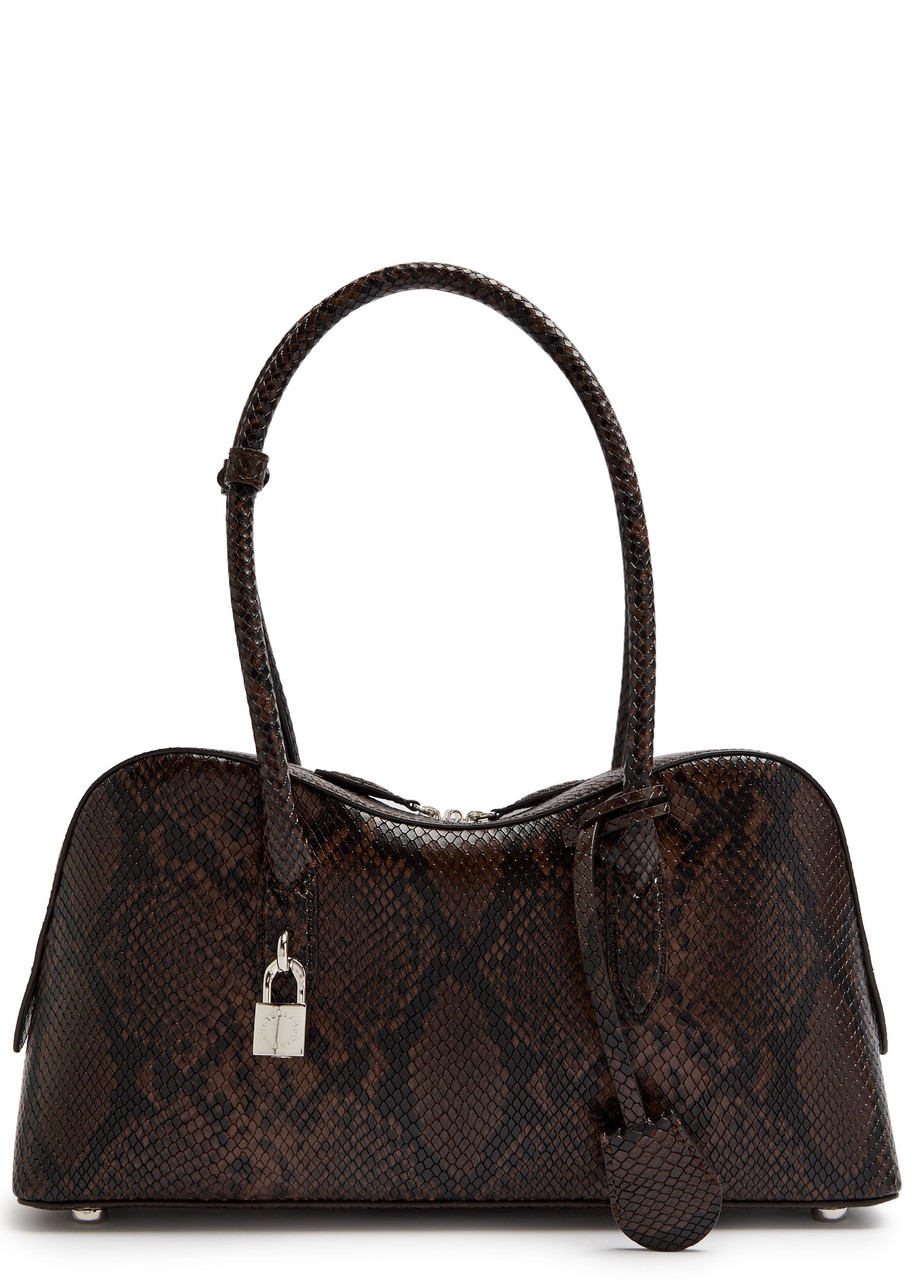 Stella Mccartney Stella Ryder Medium Snake-effect Faux Leather Shoulder Bag In Brown