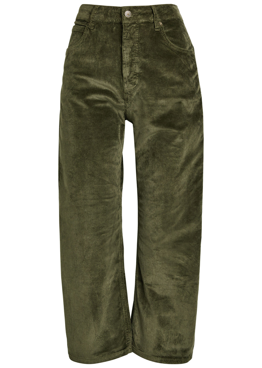 Free People Deep Trance Straight-leg Corduroy Cropped Trousers In Gray
