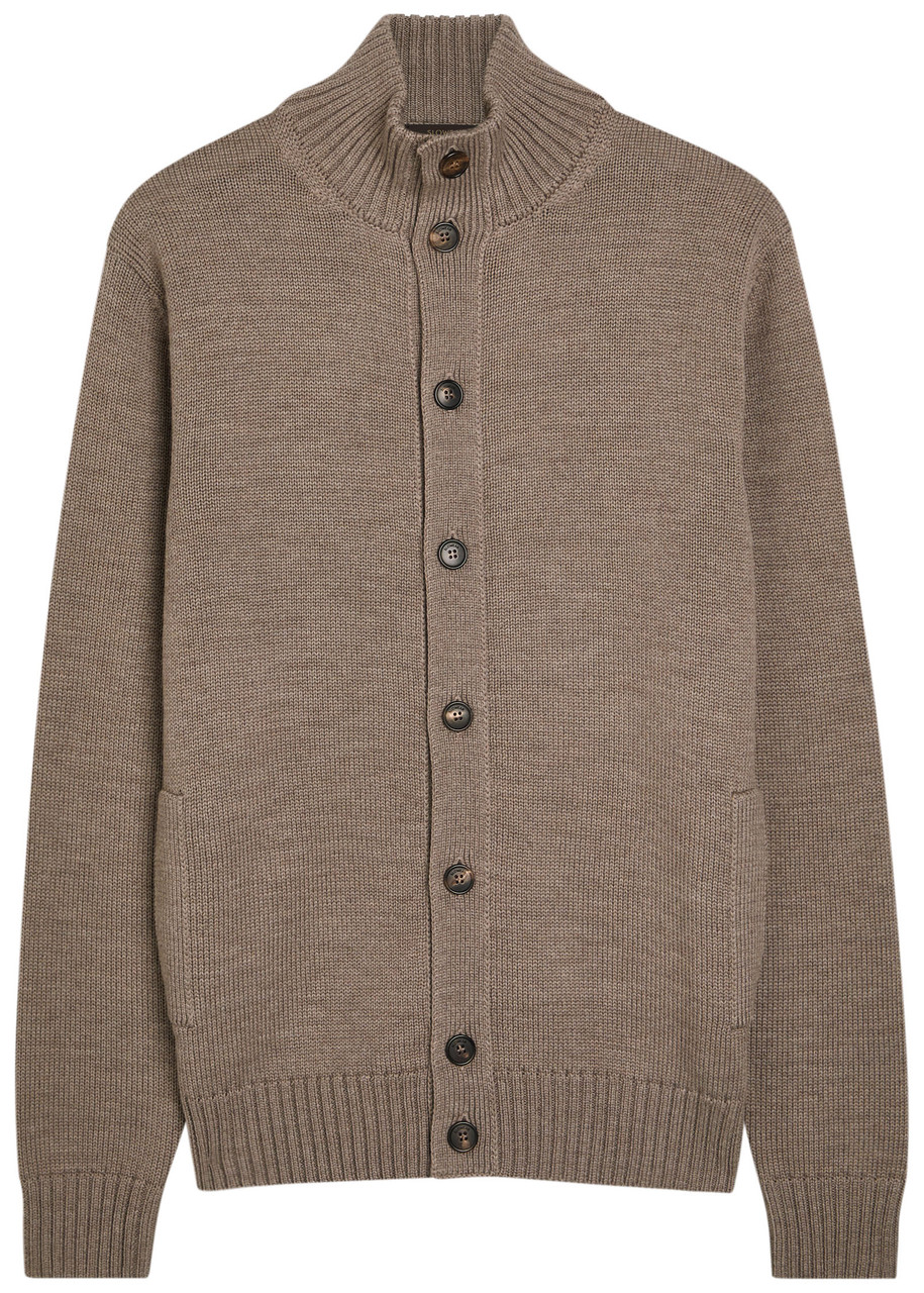 Slowear High-neck Wool Cardigan In Brown