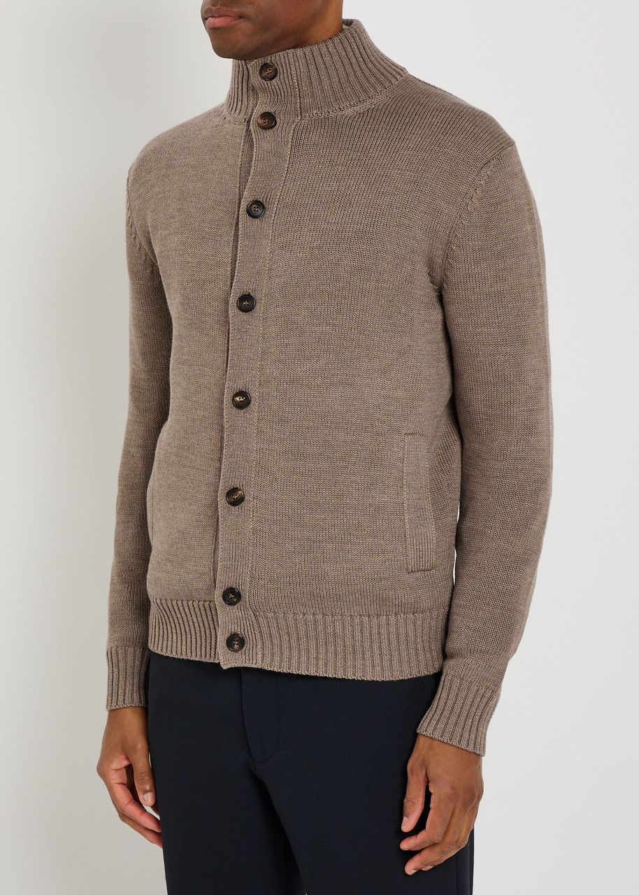 Slowear High-neck Wool Cardigan In Brown