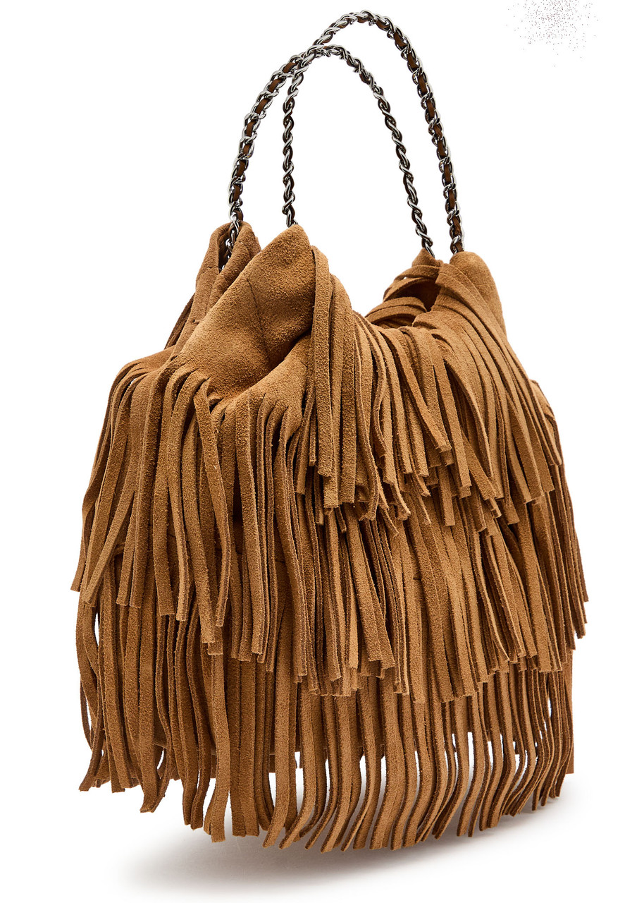 Tory Burch Fleming Fringed Suede Hobo Bag In Brown